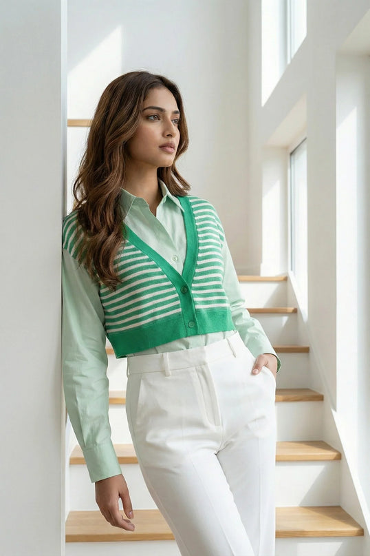 Mint & Emerald Striped Layered Shirt