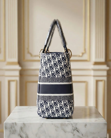 Chic Navy & White Monogram Boxy Tote