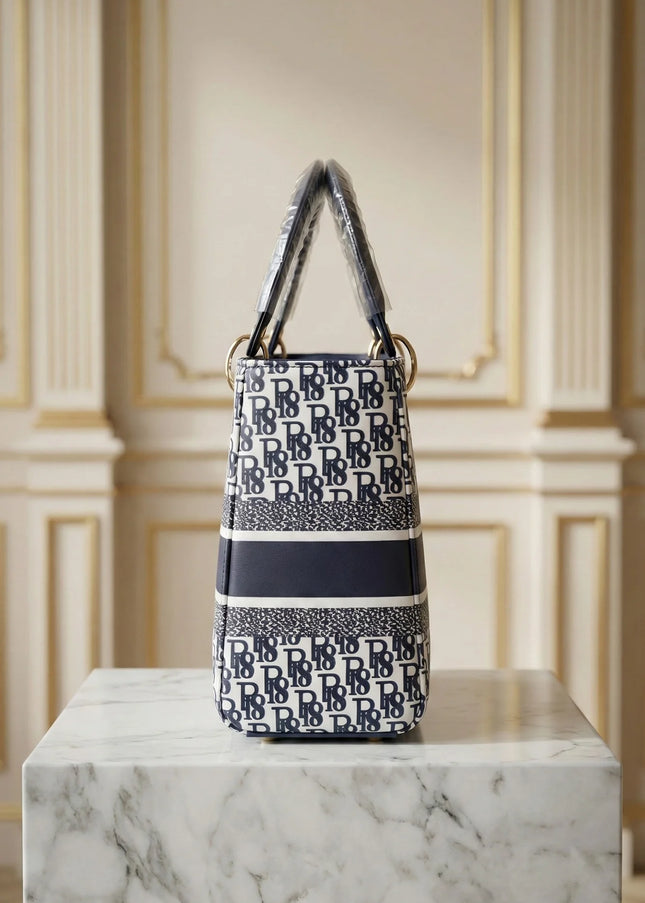 Chic Navy & White Monogram Boxy Tote