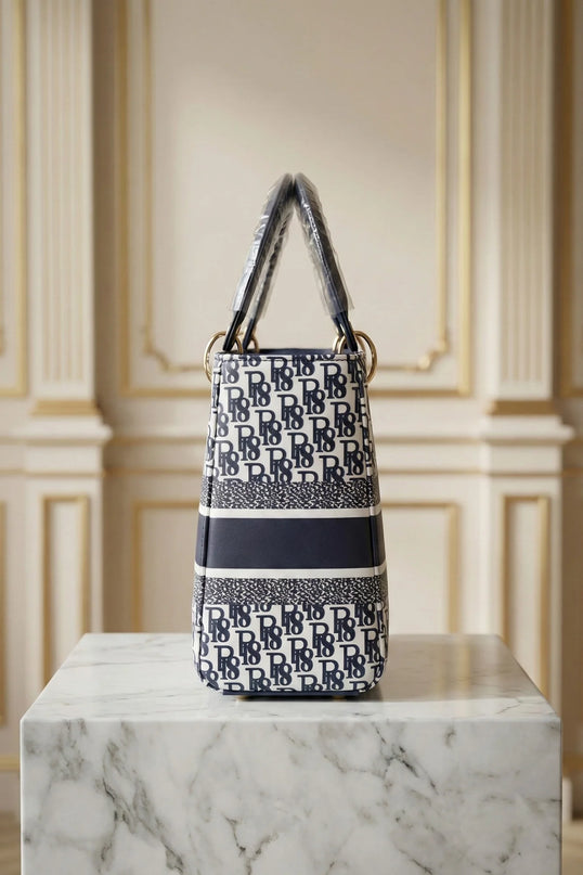 Chic Navy & White Monogram Boxy Tote